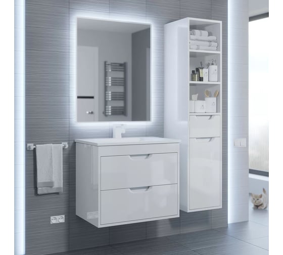 Тумба под раковину для ванной Uperwood Modul 65 см, подвесная, глянцевая, белая 2930205150