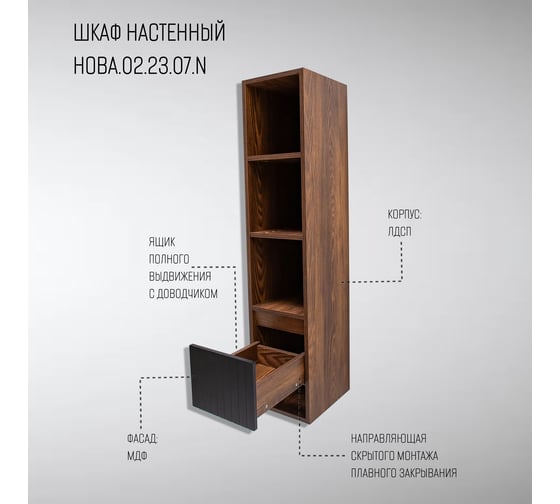Шкаф для ванной Акваль Нова 30 см. черная шагрень НОВА.02.23.07.N