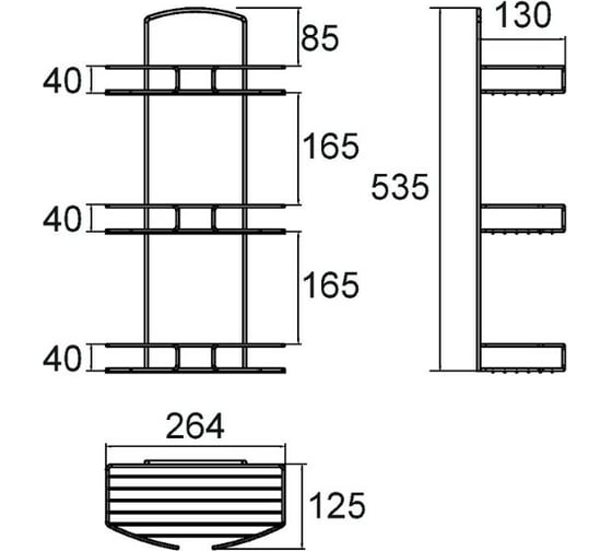 Трехъярусная прямая полка, стальная проволока Milardo 13 MI 013W030M44