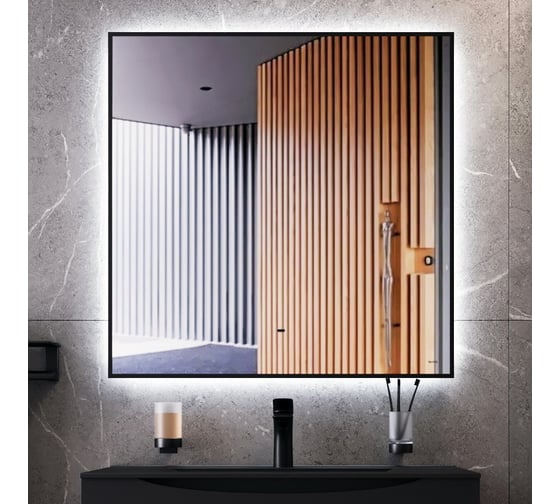 Зеркало BOND квадратное Loft 80x80см с подсветкой и черным обрамлением Cube M36ZE-8080 1