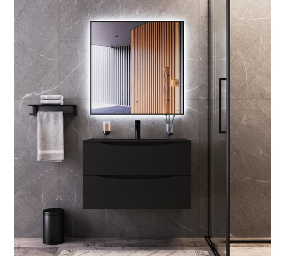 Зеркало BOND квадратное Loft 80x80см с подсветкой и черным обрамлением Cube M36ZE-8080