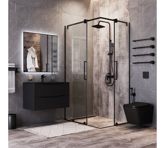 Зеркало BOND квадратное Loft 80x80см с подсветкой и черным обрамлением Cube M36ZE-8080