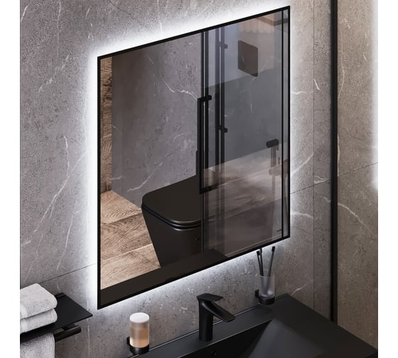 Зеркало BOND квадратное Loft 80x80см с подсветкой и черным обрамлением Cube M36ZE-8080