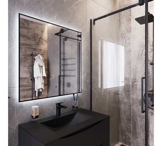 Зеркало BOND квадратное Loft 80x80см с подсветкой и черным обрамлением Cube M36ZE-8080