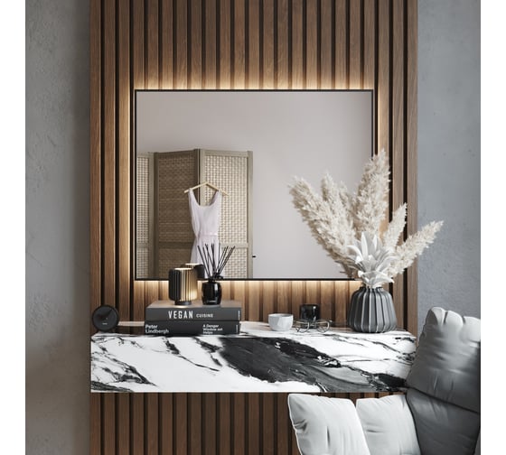 Зеркало BOND прямоугольное Loft 100x80см с подсветкой и черным обрамлением Cube M36ZE-10080