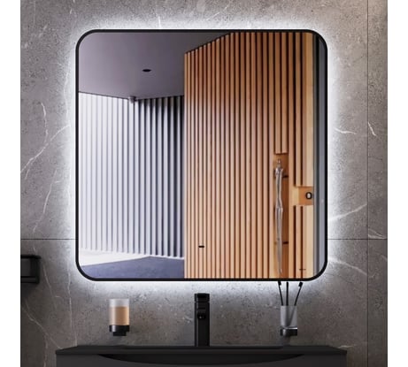 Зеркало квадратное Лофт 80x80см BOND с подсветкой и черным обрамлением M35ZE-8080