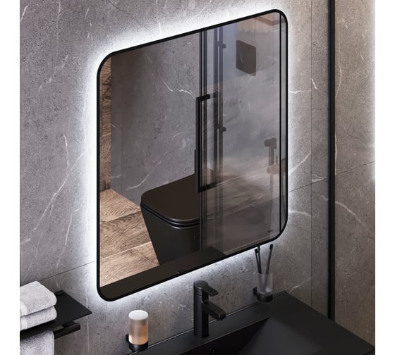 Зеркало BOND квадратное Loft 80x80см с подсветкой и черным обрамлением M35ZE-8080