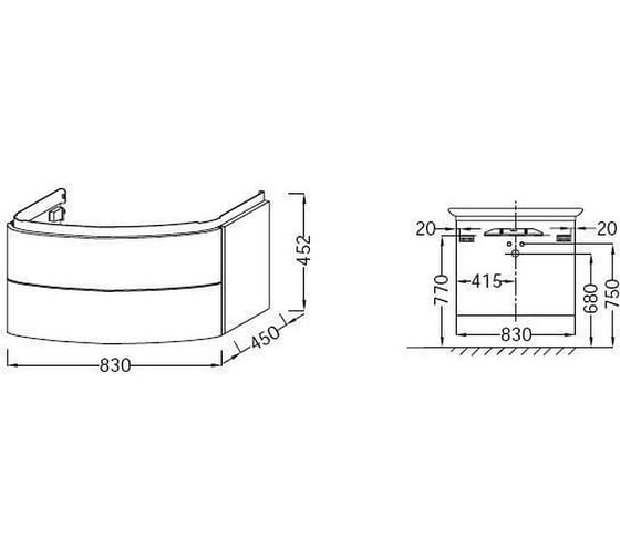 Тумба для умывальника Jacob Delafon EB1104-G1C PRESQU`ILE Е4436, 2 выдвижных ящика /83x45x45,2 00188213