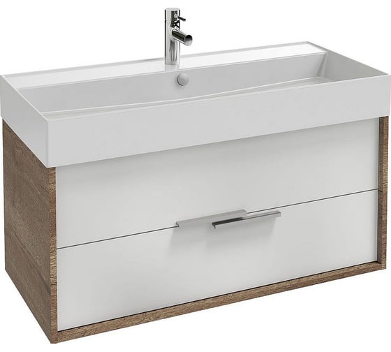 Тумба для раковины Jacob Delafon EB1508-E52-N18 Vivienne 100 корпус дуб табак, фасад бел.глянц., ручки хром  00316584 1