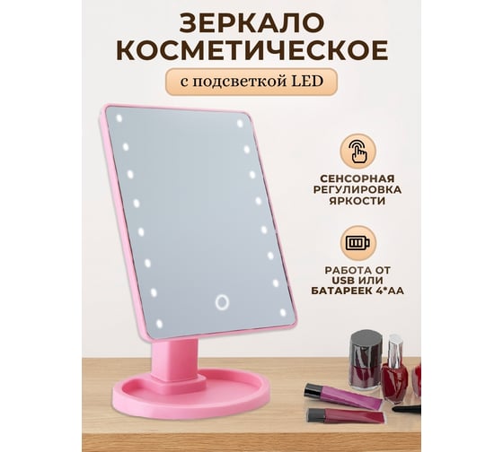 Зеркало с подсветкой Аквалиния 18x22см led, usb розовое D38102-5-3