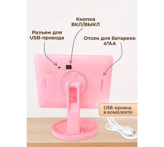 Зеркало с подсветкой Аквалиния 18x22см led, usb розовое D38102-5-3