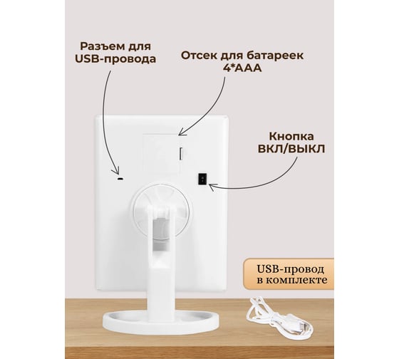 Зеркало с подсветкой Аквалиния 18x22см led, usb белое D38102-5-1