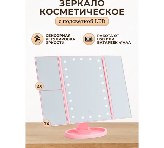 Зеркало с подсветкой Аквалиния 22x16см led, usb розовое D38102-3-3