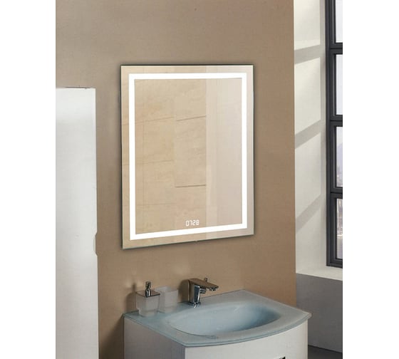 Зеркало с подсветкой CONTINENT ВЕРТЕ (Verte Led) 600x800 часы (по центру), ДД  ЗЛП478