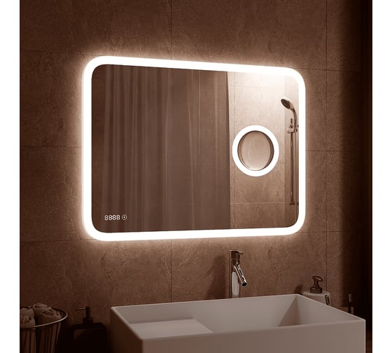 Зеркало CONTINENT БЛИСС (Bliss Led) 800x600 линза, часы ЗЛП429