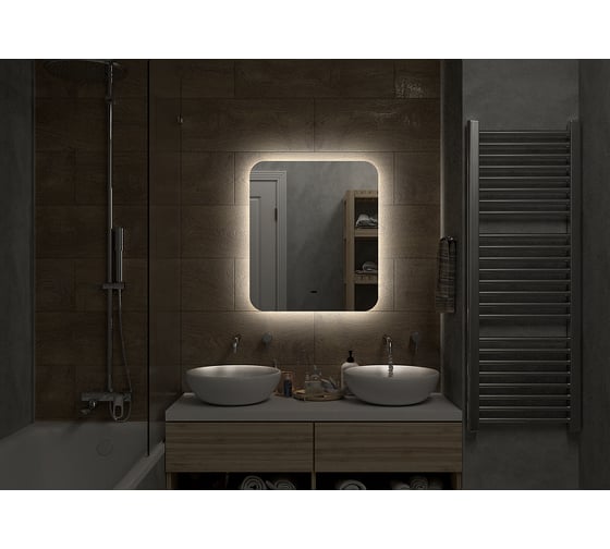 Зеркало CONTINENT Бурже (Burzhe Led) 600x700 МДФ рамка 500x600, Б/К овал, откр.подсв. холодная ЧС ЗЛП531