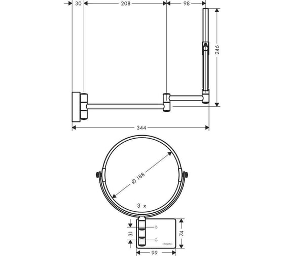 Косметическое зеркало HANSGROHE AddStoris матовый черный 41791670 00000092097