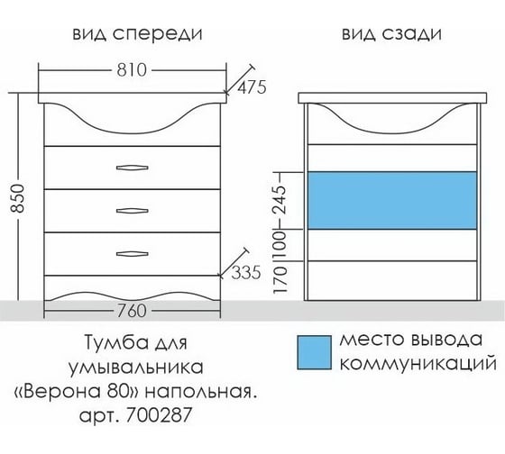 Напольная тумба для умывальника СаНта Верона 80/3 3 ящ. (ум. Классик 80) 700287