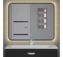 Зеркало для ванной с подсветкой Uperwood Modul_100х80 см, сенсорная кнопка, антизапотевание, черное, теплая подсветка 3049345677