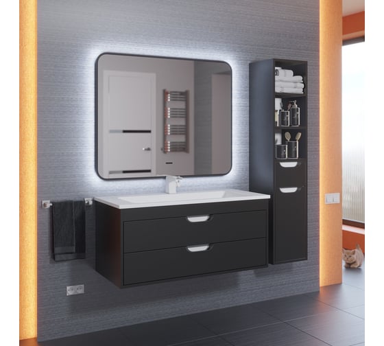 Зеркало для ванной с подсветкой Uperwood Modul_80х80 см, бесконтактный сенсор, антизапотевание, черное, холодная подсветка 3049345672