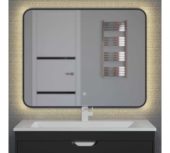 Зеркало для ванной с подсветкой Uperwood Modul_65х80 см, сенсорная кнопка, антизапотевание, черное, теплая подсветка 3049345675