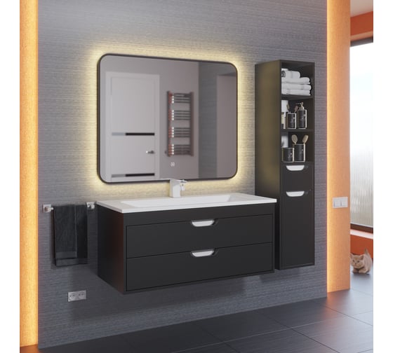 Зеркало для ванной с подсветкой Uperwood Modul_80х80 см, сенсорная кнопка, антизапотевание, черное, теплая подсветка 3049345676