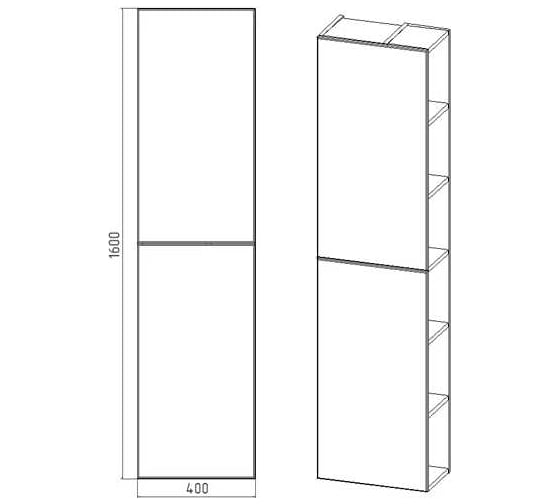 Подвесной пенал Viant Бостон правый/левый, графит, 400x230x1600 VBOS400G-PENP