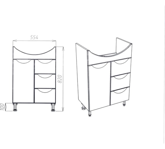 Тумба Viant Барселона балтика 60, 1 створка, 3 ящика, 315x554x820 VBAR60BA-T1ST3Y