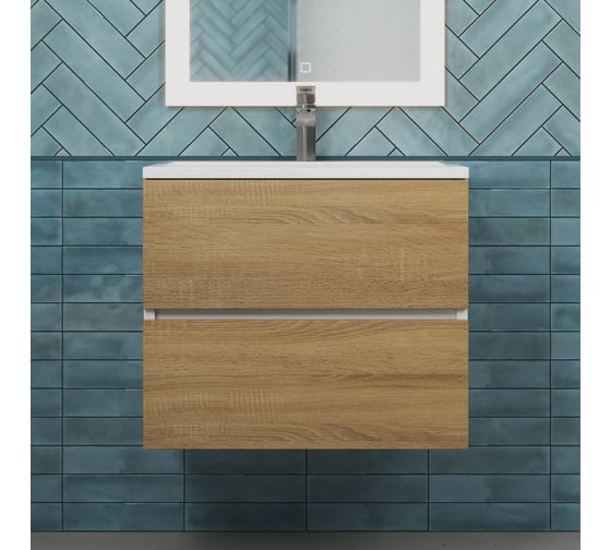 Подвесная тумба под раковину для ванной Uperwood Barsa_60 см, белая/дуб сонома 2930205256