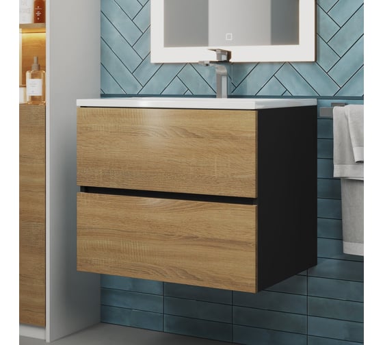 Подвесная тумба под раковину для ванной Uperwood Barsa_60 см, черная/дуб сонома 2930205257