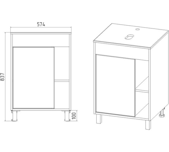 Тумба Viant Бостон 1 створка со столешницей l56 графит 500x560x820 VBOS56NG-T1ST