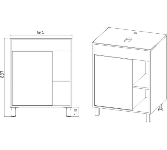 Тумба Viant Бостон 1 створка со столешницей l65 графит 500x655x820 VBOS65NG-T1ST