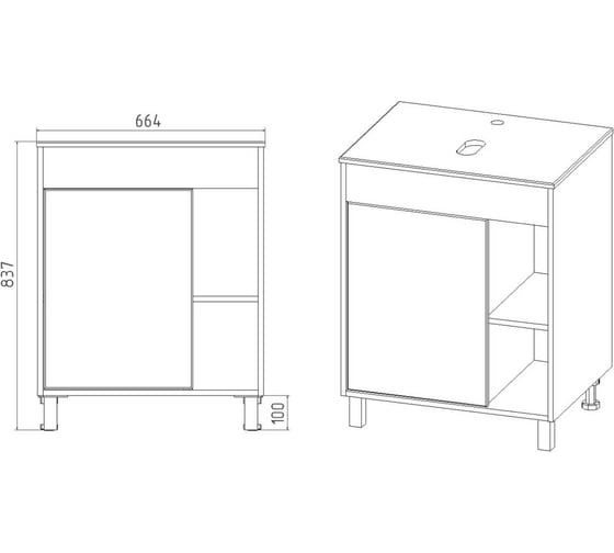 Тумба Viant Бостон 1 створка со столешницей l65 500x655x820 VBOS65N-T1ST