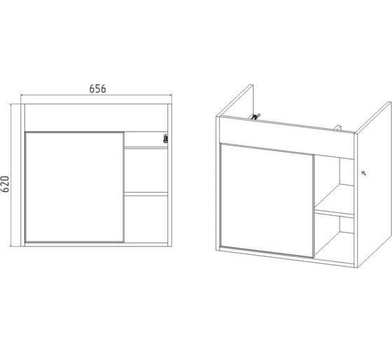Тумба Viant Бостон como 70 1 створка подвесная графит 425x655x620 VBOS70COG-T1STP