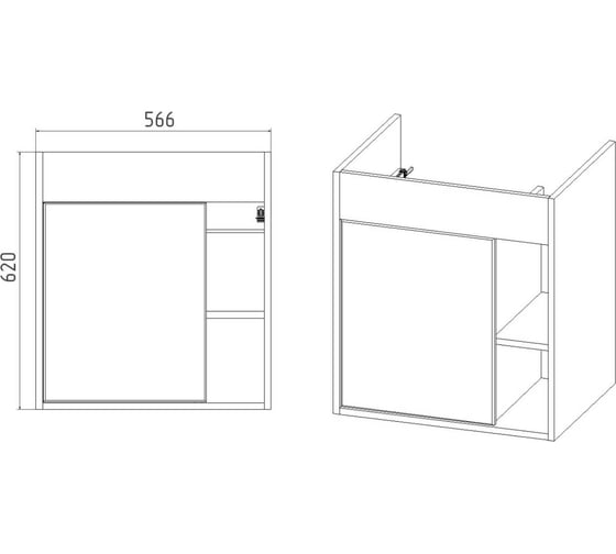Тумба Viant Бостон como 60 1 створка подвесная графит 430x560x620 VBOS60COG-T1STP