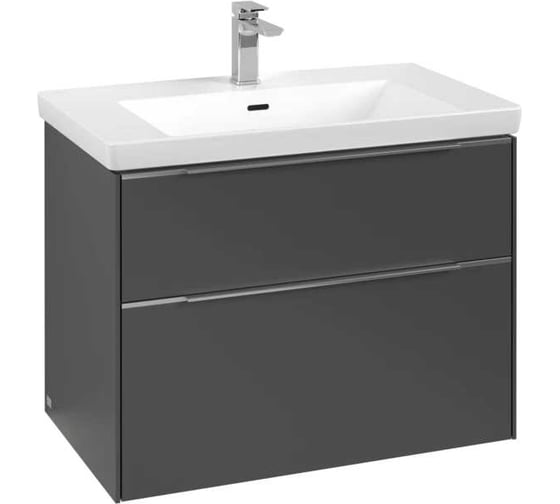 Тумба под раковину Villeroy & Boch SUBWAY 3.0 772x462x576 мм, 2 ящика, ручка алюминий глянцевый, 2x LED подсветка, крепежный комплект, цвет Graphite C574L0VR 00000126017