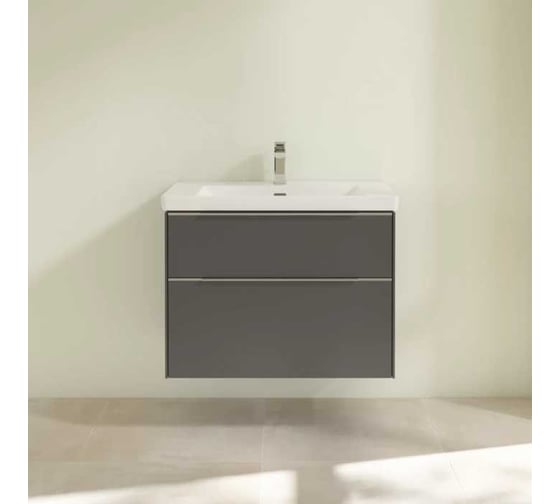 Тумба под раковину Villeroy & Boch SUBWAY 3.0 772x462x576 мм, 2 ящика, ручка алюминий глянцевый, 2x LED подсветка, крепежный комплект, цвет Graphite C574L0VR 00000126017