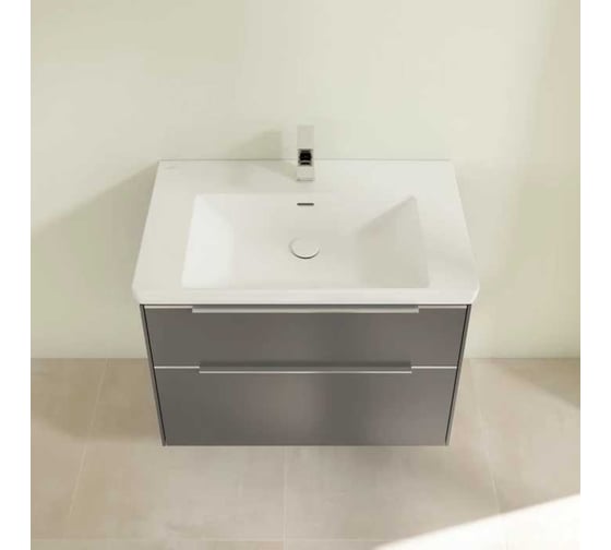Тумба под раковину Villeroy & Boch SUBWAY 3.0 772x462x576 мм, 2 ящика, ручка алюминий глянцевый, 2x LED подсветка, крепежный комплект, цвет Graphite C574L0VR 00000126017