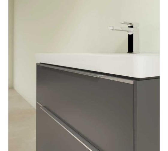 Тумба под раковину Villeroy & Boch SUBWAY 3.0 772x462x576 мм, 2 ящика, ручка алюминий глянцевый, 2x LED подсветка, крепежный комплект, цвет Graphite C574L0VR 00000126017