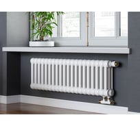 Трубчатый радиатор GUARDO PILON трехтрубный 300 мм высотой, 1374 мм шириной, 30 секций, боковое подключение 3/4", белый 3T-0300 30 BK 3/4"