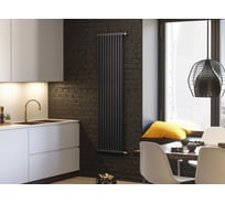 Вертикальный трубчатый радиатор GUARDO PILON трехтрубный 1800 мм высотой, 384 мм шириной, 8 секций, нижнее с вентилем подключение, 3T-1800 8 NKV цвет черный матовый K1 (покраска на заводе) 3T-1800 8 NKV черный матовый K1 (factory paint)