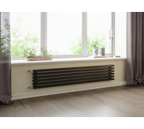 Трубчатый радиатор с прямоугольным профилем 60x30 GUARDO RETTA 6P 280 мм высотой, 1800 мм шириной, 6 секций, нижнее правое подключение, 6P-1800-06 NK-GOR-R RAL9005 черный матовый 6P-1800-06 NK-GOR-R R9005(M)