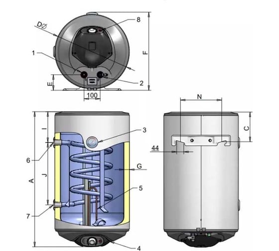 Настенный комбинированный накопительный водонагреватель ELDOM THERMO c одним теплообменником и ТЭНом, 80 литров WV08046TRG