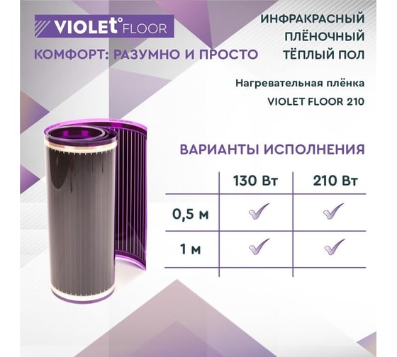 Электрический пленочный инфракрасный теплый пол VIOLET FLOOR 210, 14 м2, ширина 0.5 м VLT1000053