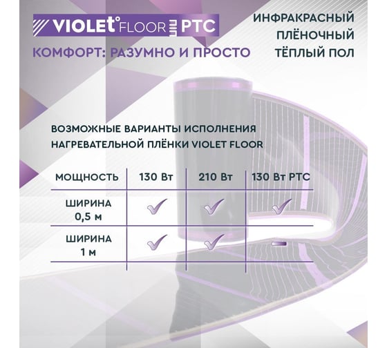 Саморегулирующаяся нагревательная пленка VIOLET FLOOR 130 ptc, 14 м2, ширина 0.5 м VLT1000150