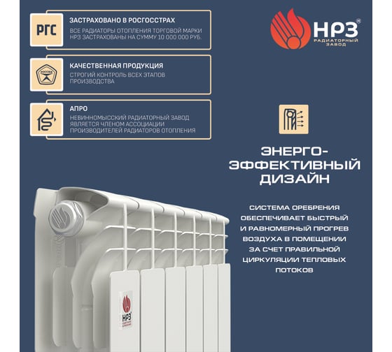 Биметаллический радиатор НРЗ ПРОФИ 200/100 12 секций 1001212