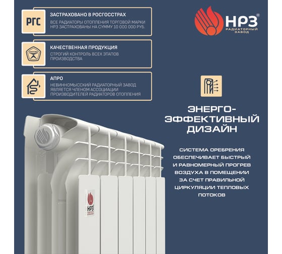 Биметаллический радиатор НРЗ ПРОФИ 350/100 13 секций 1001613