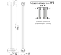 Радиатор IRSAP Tesi 2 21800/08 T30 3/4" h-1800 мм RT218000801A426N01