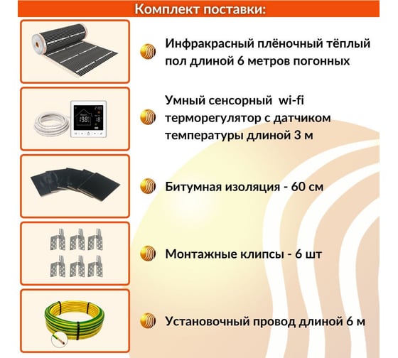 Плёночный электрический тёплый пол ТеплоСофт 3м.кв. с умным wi-fi терморегулятором плёнка 3м.кв./М2