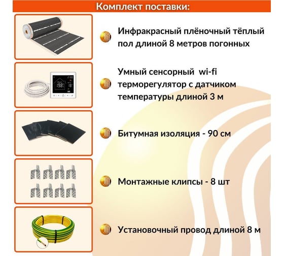 Плёночный электрический тёплый пол ТеплоСофт 4м.кв. с умным wi-fi терморегулятором плёнка 4м.кв./М2
